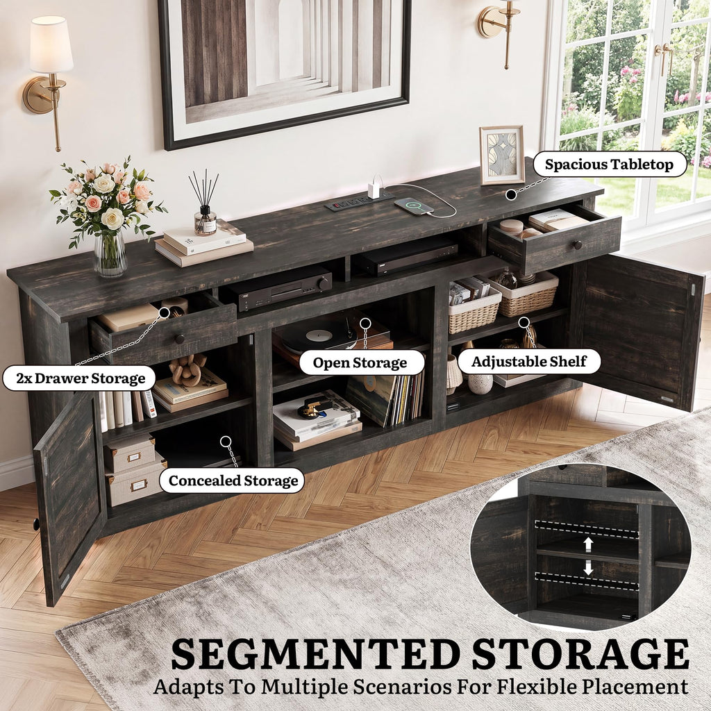70" Farmhouse TV Stand for 75/80 Inch TVs, Storage, Rustic Oak