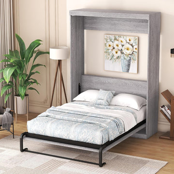 Full Murphy Bed,Modern Hidden Murphy Wall Chest Beds with Space-Saving Design,84.1" Wood Murphy Wall Bed Cabinet with Pinewood Slat Support,for Bedroom,Apartment,Gray