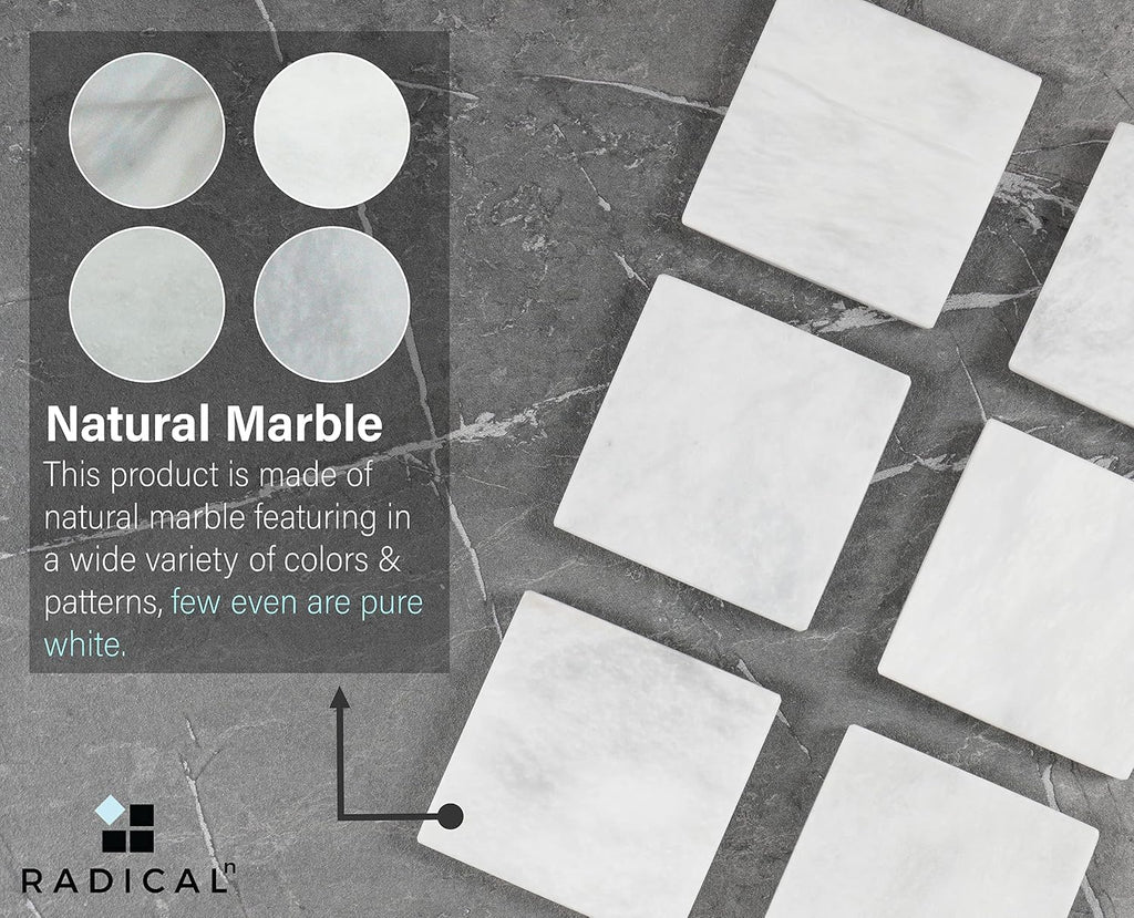 Square Marble Coasters - White Drink Coasters - Set of 6