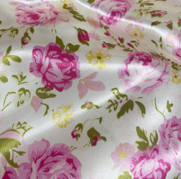 Charmeuse Bridal Satin Fabric by The Yard 58 Inches Wide (2 Yards, Pink Floral)