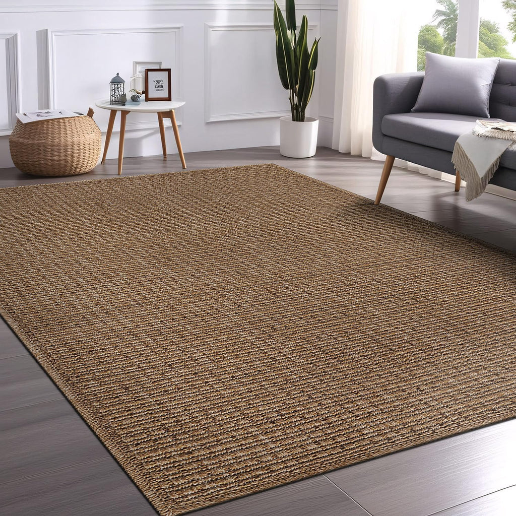 Easy Jute Natural Rug 6x9 Solid Washable Durable Outdoor Indoor Area Rugs for Living Dining Room Patio Office Stain