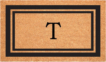 152961830T Black Border 18" x 30" Monogram Doormat, (Letter T)