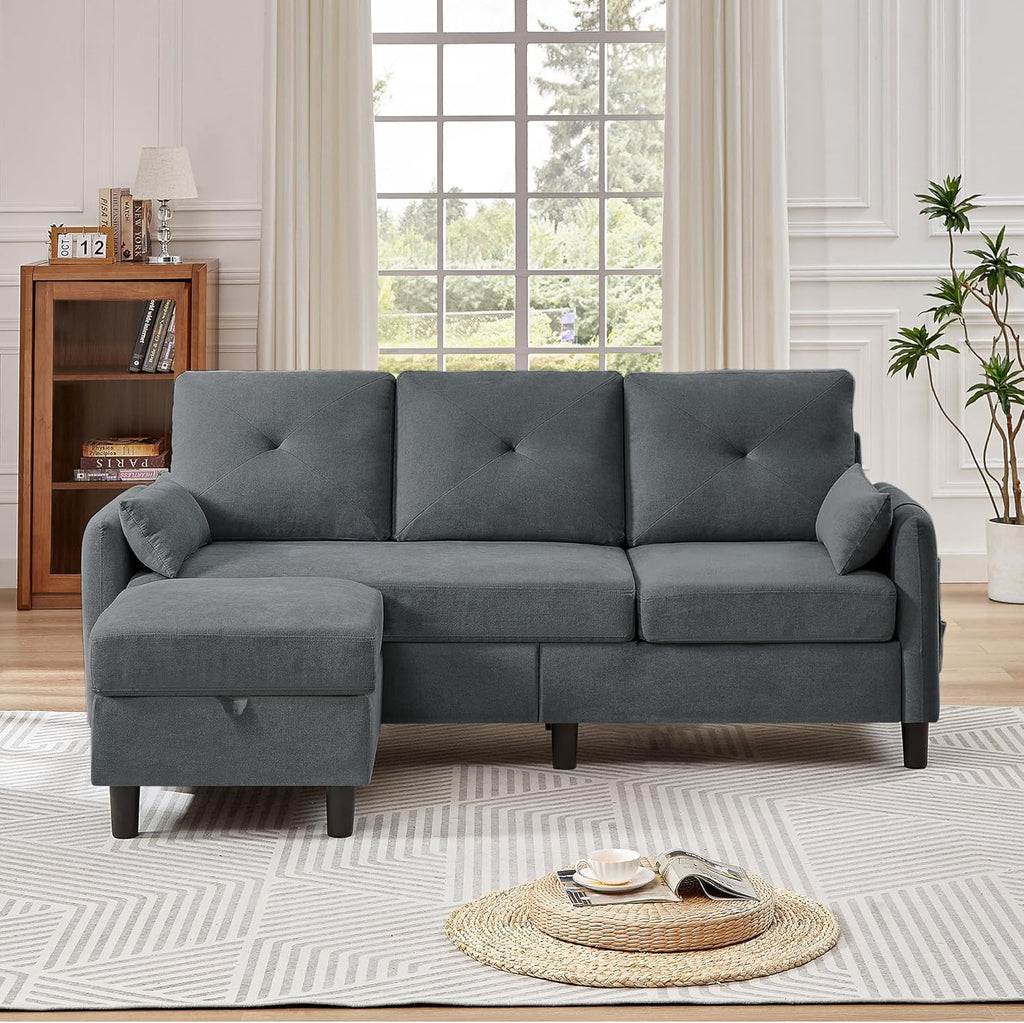 Convertible Sectional Sofa, 77" Small L Shaped 3 Seat Couch with Reversible Storage Chaise