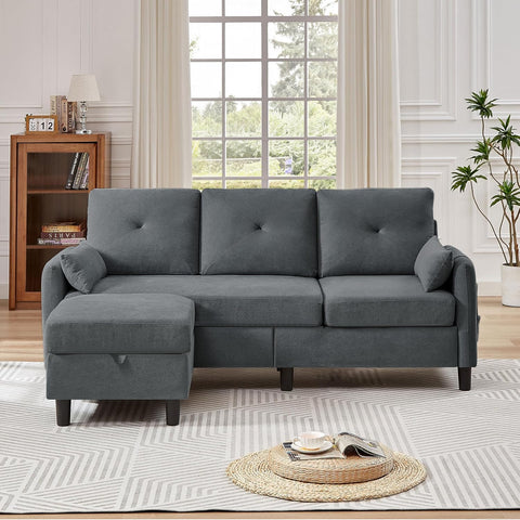 Convertible Sectional Sofa, 77" Small L Shaped 3 Seat Couch with Reversible Storage Chaise