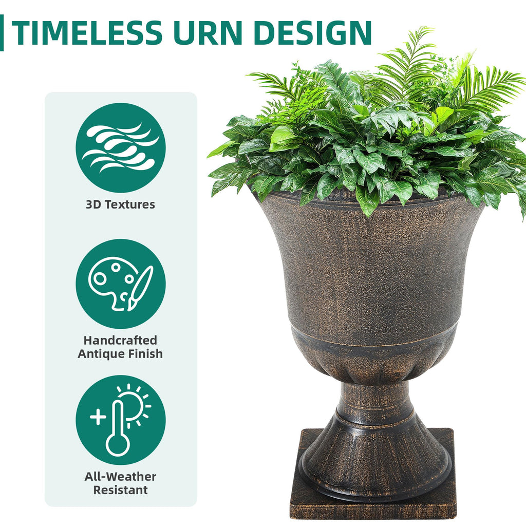 22" Tall Urn Planters Set of 2 Large Flower Pots, Antique Bronze