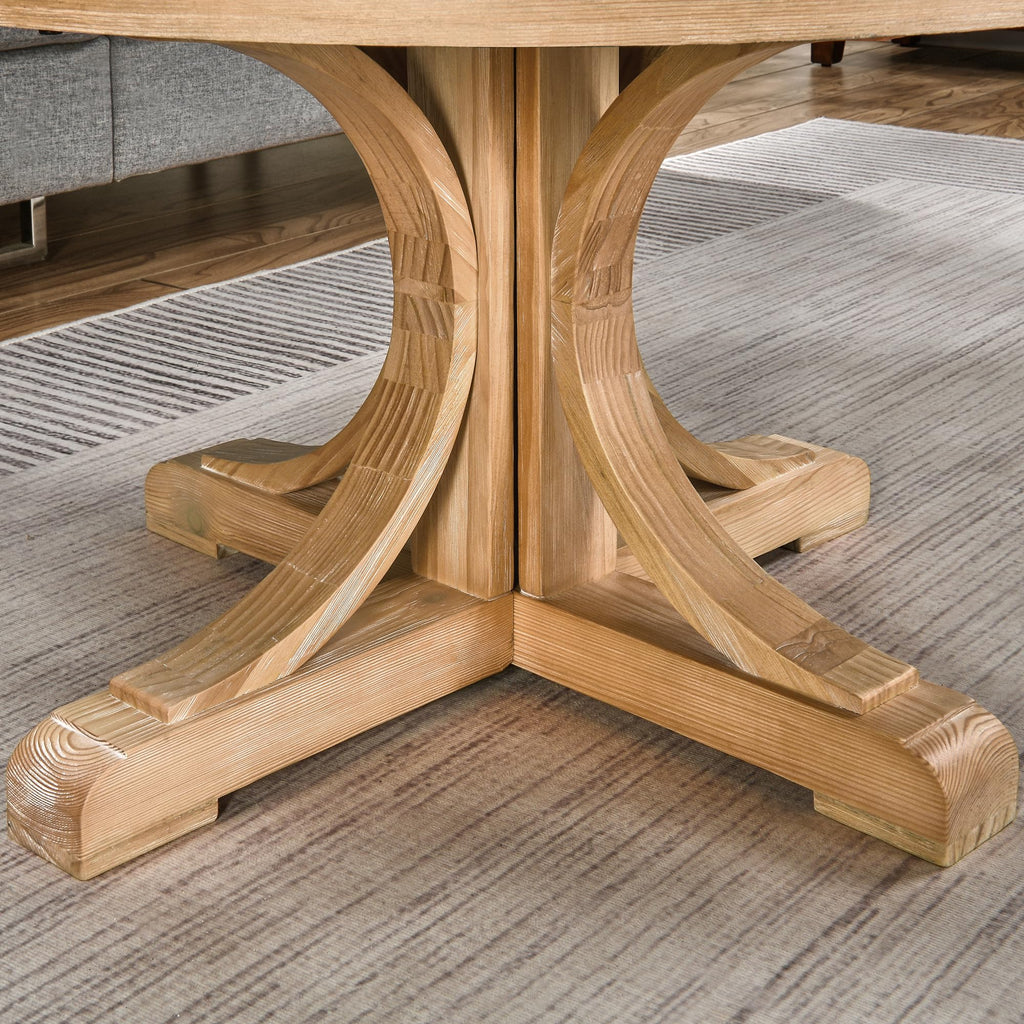 33.5"D Round Wood Coffee Table with Pedestal Base, Splicing Top