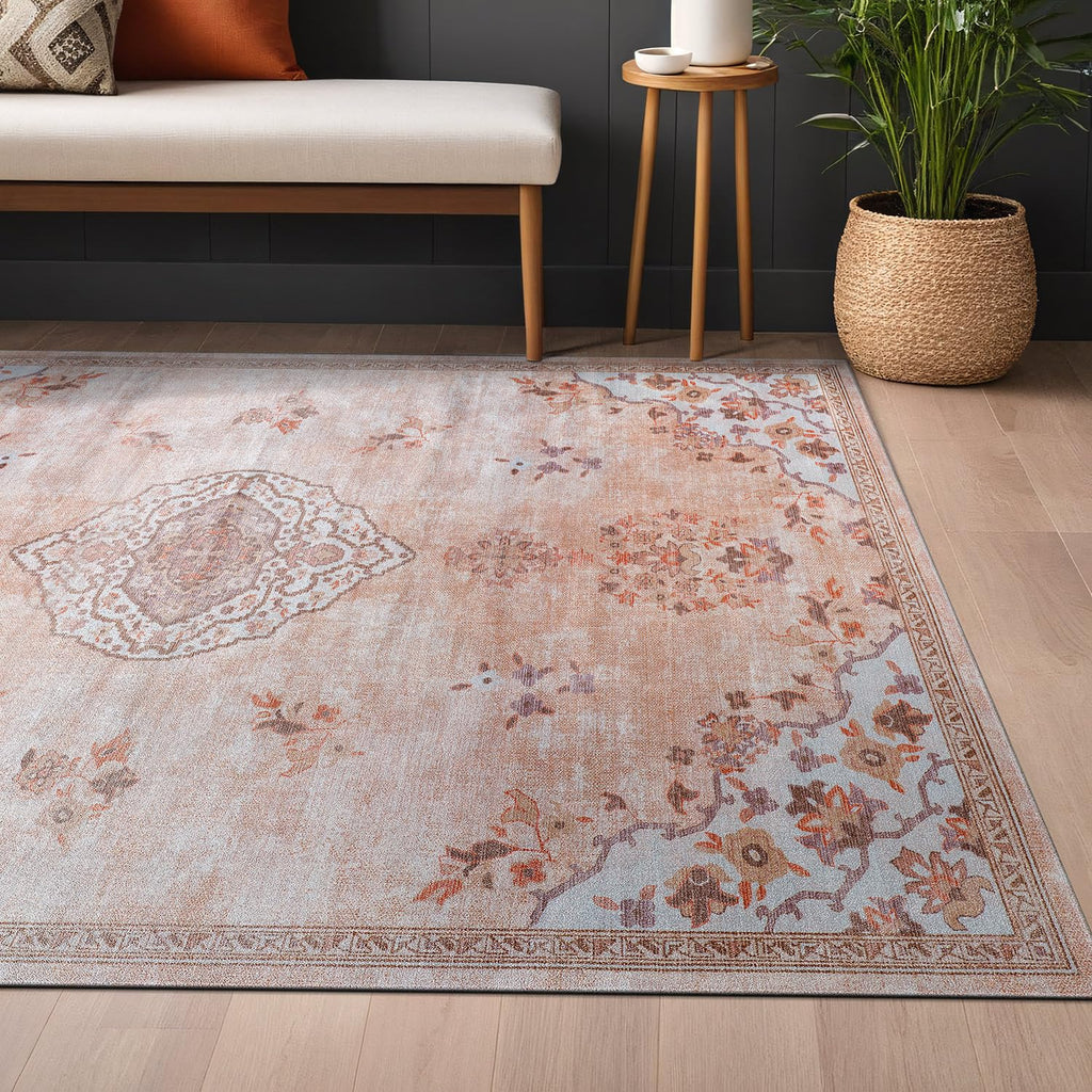 Non Slip Area Rugs Boho Medallion Floral Non Skid Rubber Backing Easy Silk Soft Area Rug Easy to Clean Non