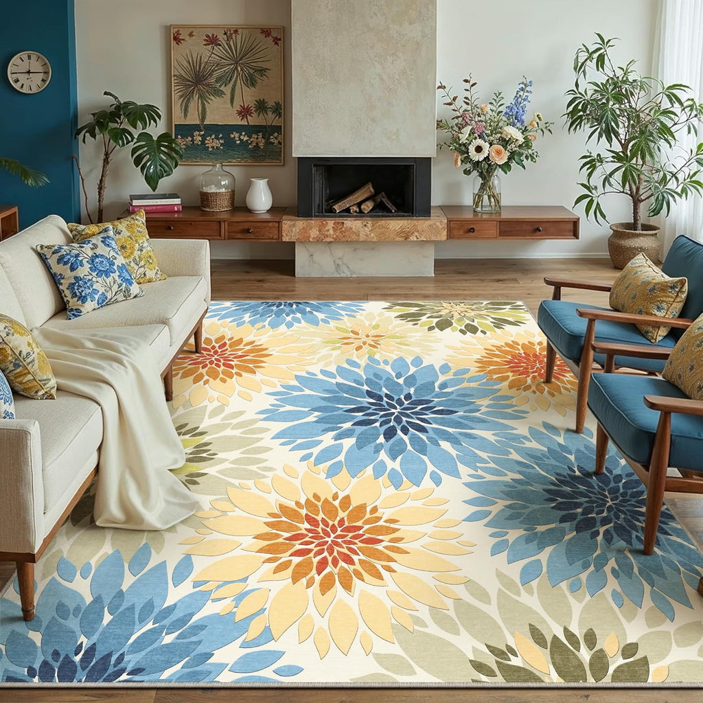 Outdoor Rug Washable Colorful Floral Large Patio Carpet