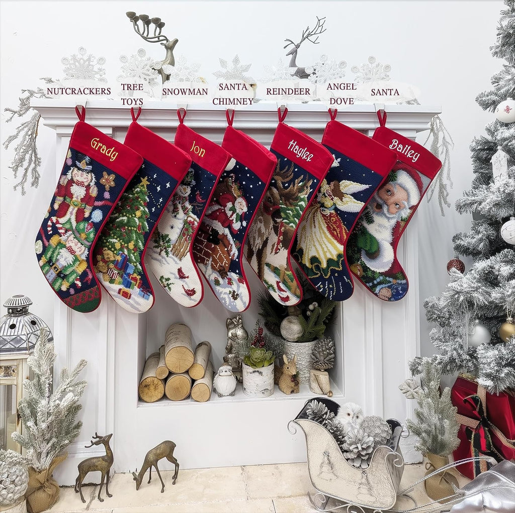 Santa on Chimney Needlepoint - Personalized Name Embroidery Family Holiday Keepsake Décor