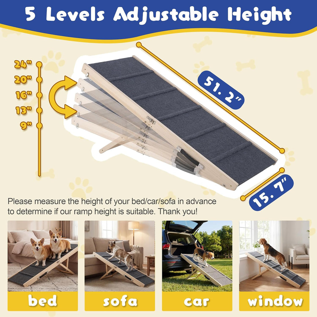 51.2" Long Dog Ramp for High Bed & Couch, Foldable Pet Ramp