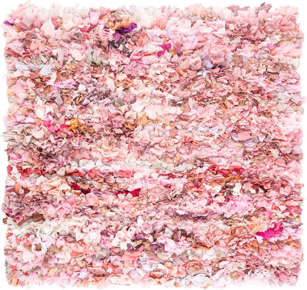 Rio Shag Collection Area Rug - 8' Square, Ivory & Pink, Handmade Decorative, 3.5-inch Thick Ideal for High Traffic