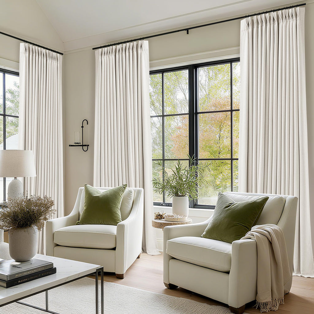 Ivory White Pleated Blackout Curtains 120 Inches Long 2 Panels