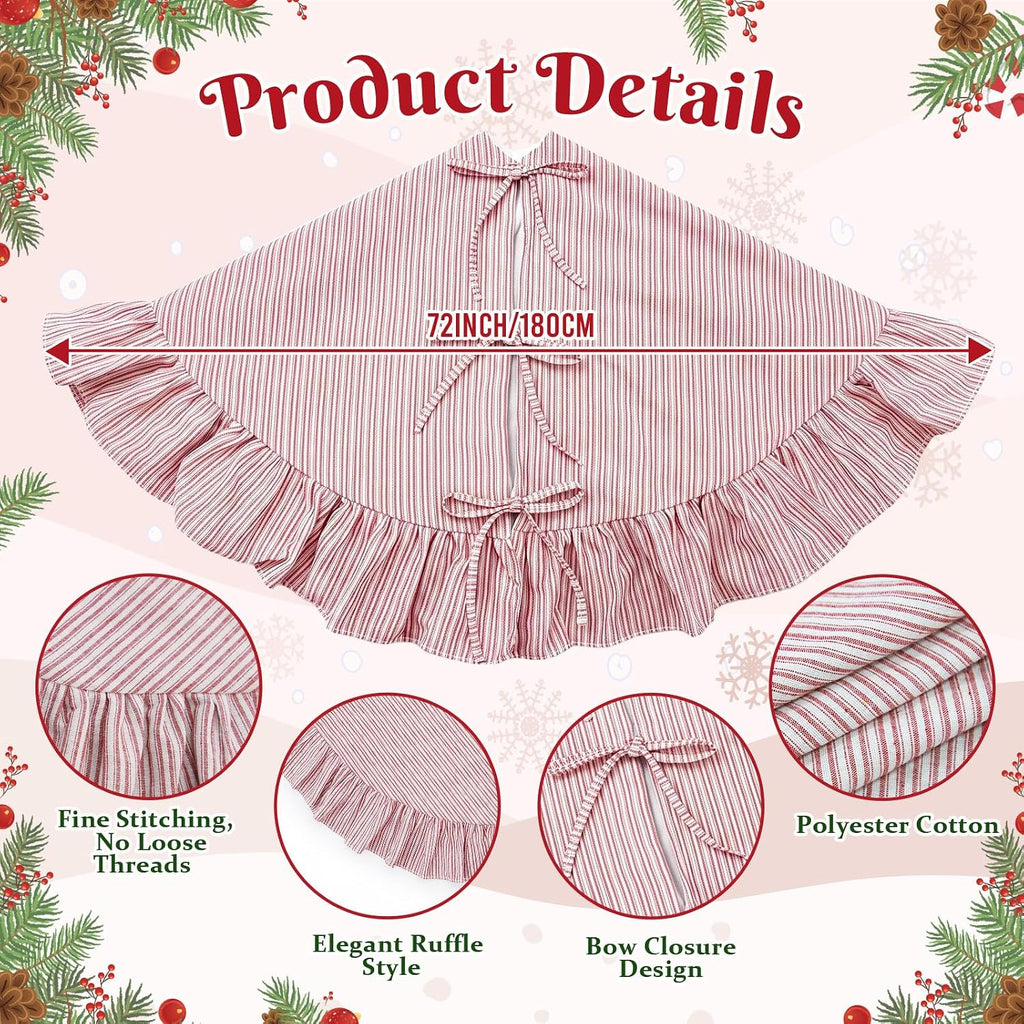 Christmas Tree Skirt Large, 72 Inch Red Pinstripe Ruffle