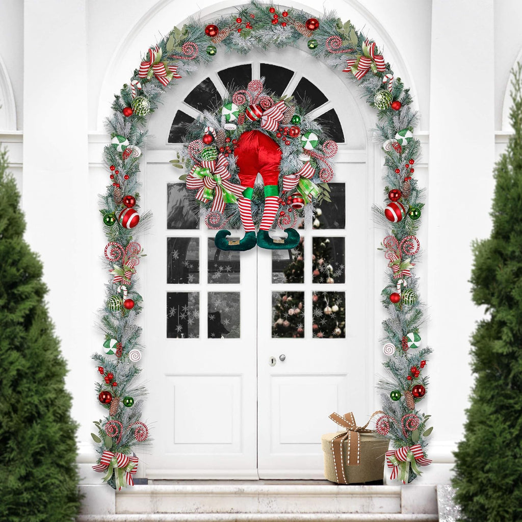 30'' Pre-Lit Christmas Wreath for Front Door with Lights, Large Lighted Outdoor Christmas Wreath with Red Green White