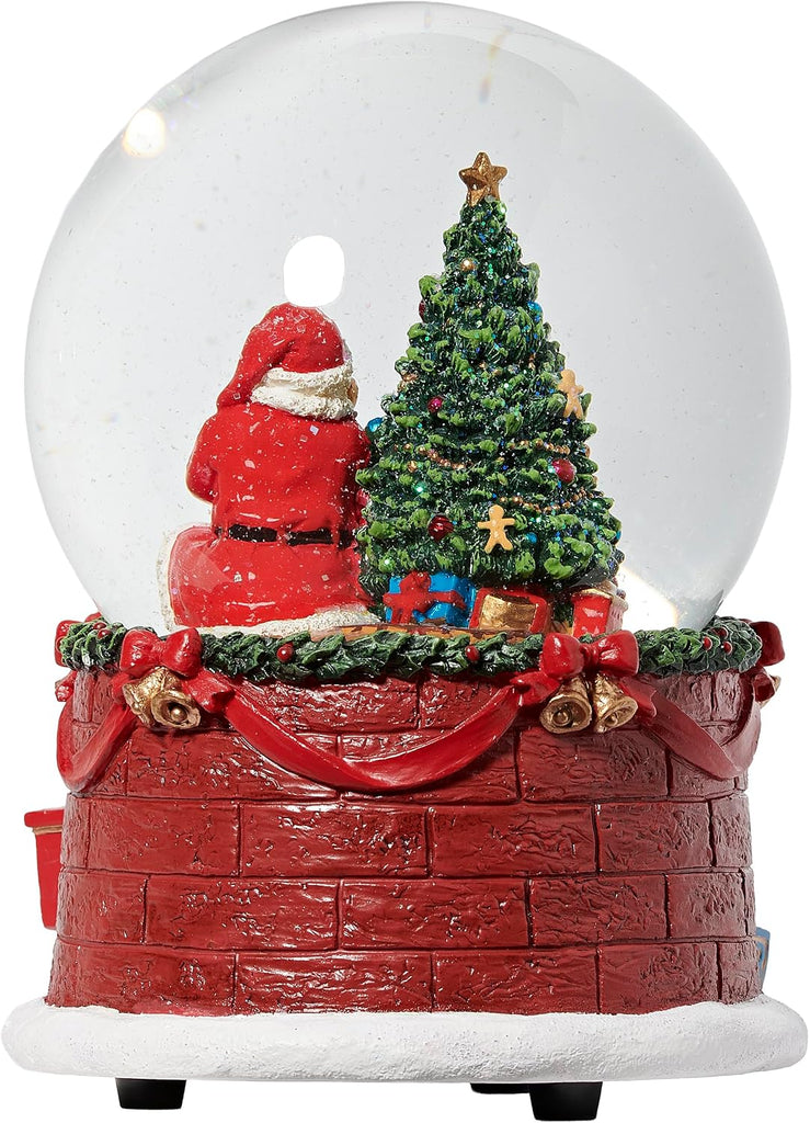 Musical Santa & Gifts Glitterdome, 5.75" H, 100MM Water Globe with Brick Base, Christmas Snow Globe Decoration