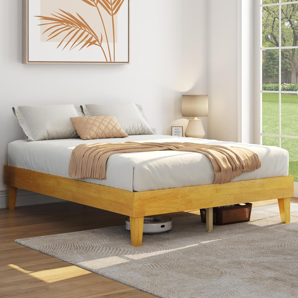 Solid Wood Platform Bed Frame Low-Profile Natural Wood