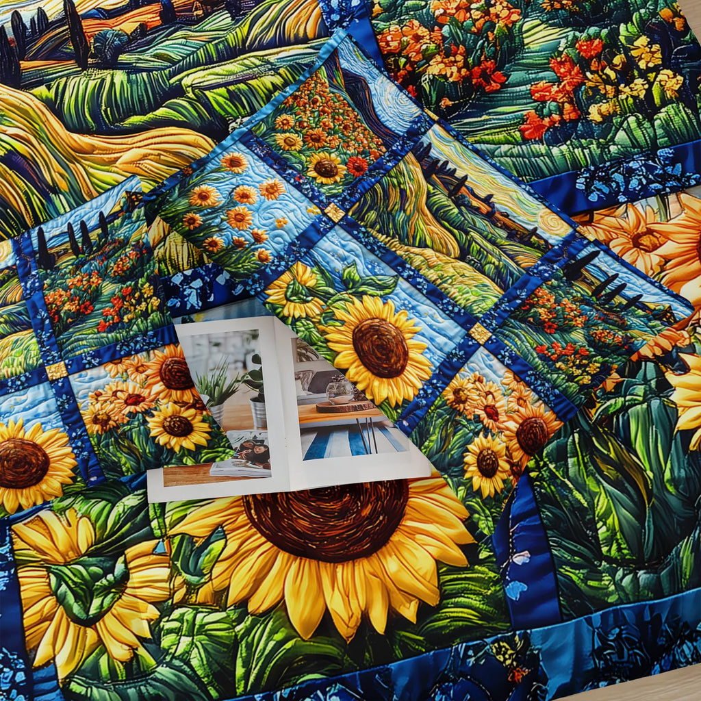 Yellow Sunflower Comforter Set, Bedding Quilts Sunflower, Rustic Farmhouse Bedroom Set Bedding