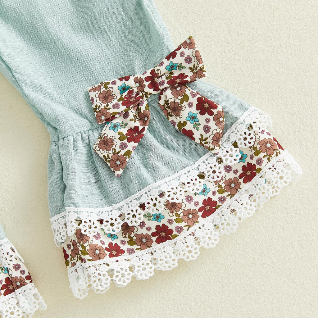 Toddler Baby Girl Easter Outfit Bunny Overalls Ruffle Bell-Bottom Plaid One Piece Romper Jumpsuit Cute Clothes