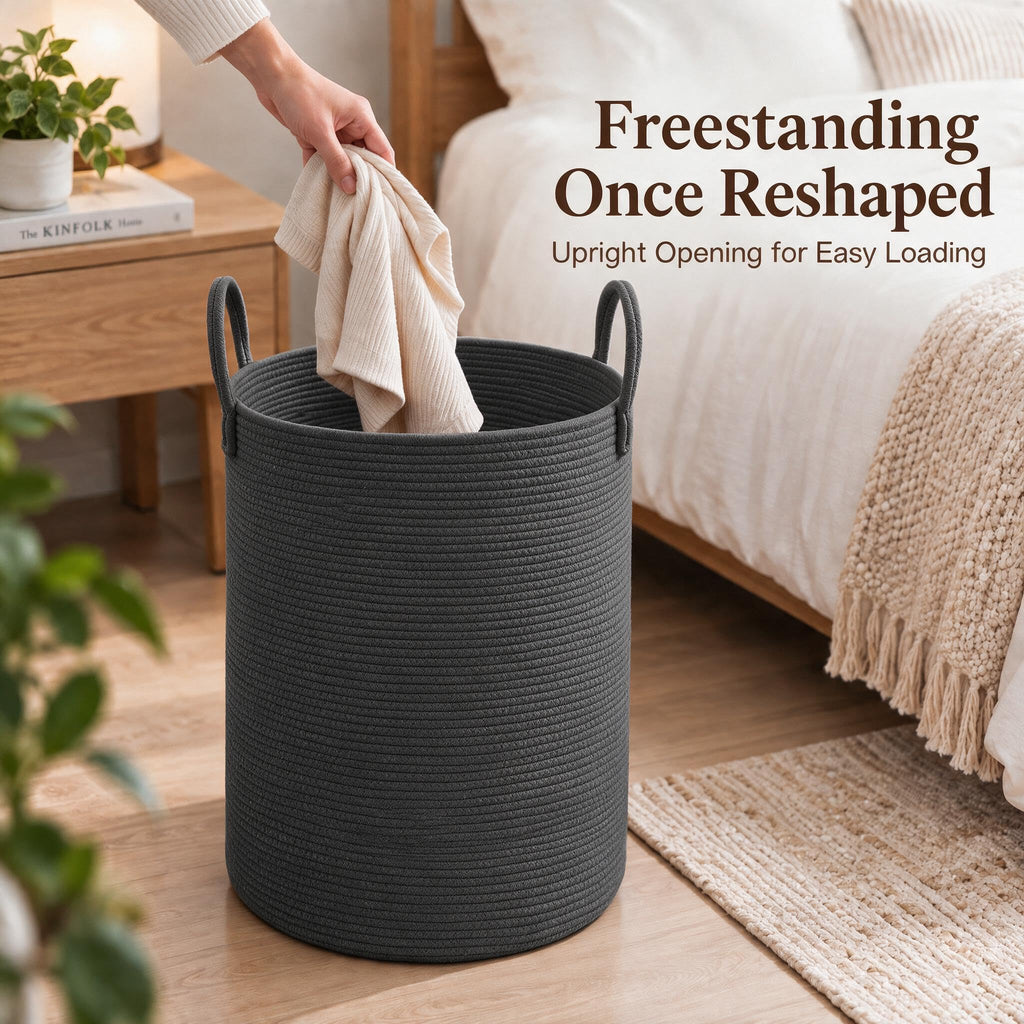 Cotton Rope Laundry Basket Hamper, Black