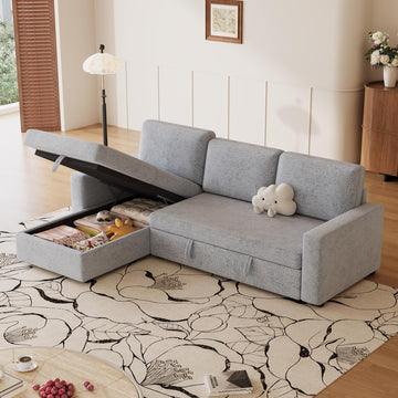 81" L Shaped Convertible Sleeper Sectional Sofa Bed, Light Gray