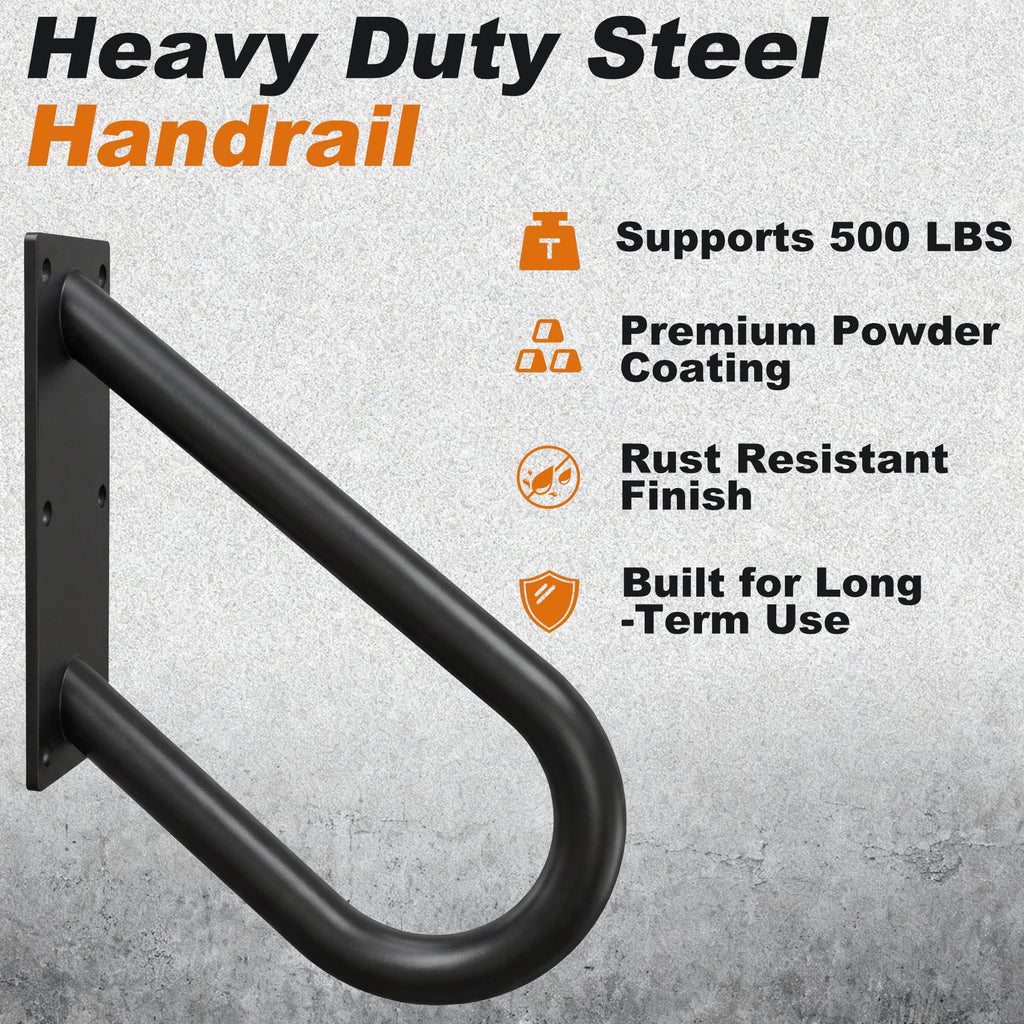 Handrails for Outdoor Step U Shaped Pipe Grab Hand Rails for 1-2 Steps Indoor or Outdoor Stair Wall-Mount Hand