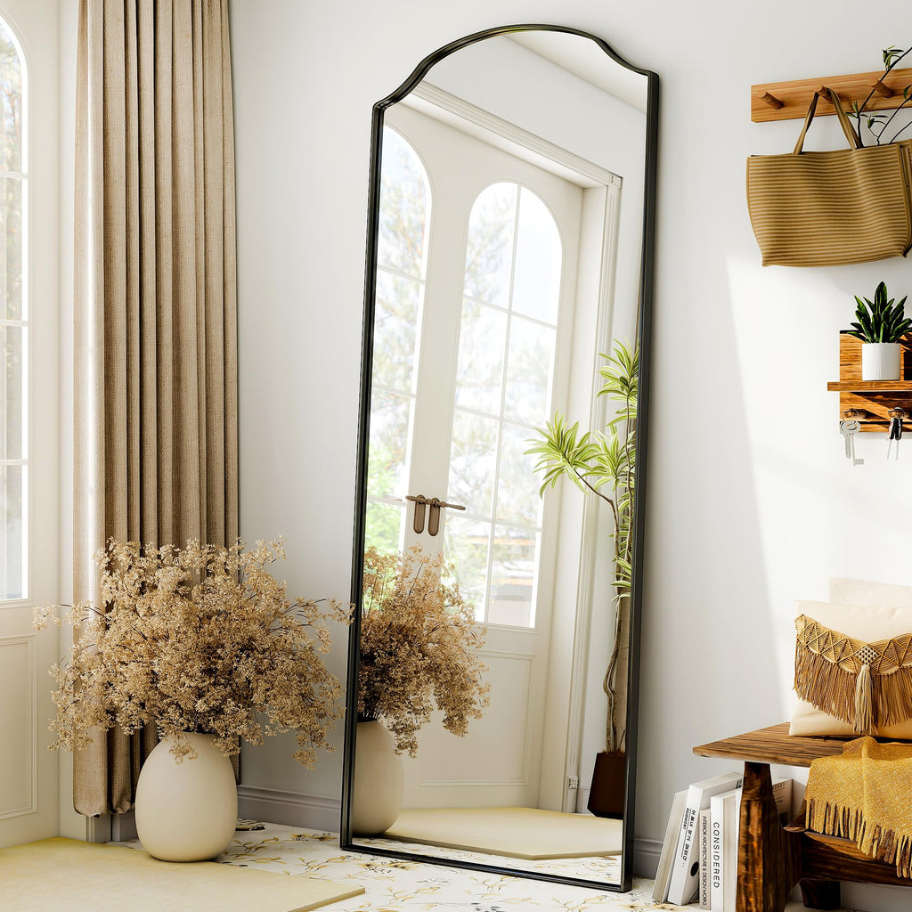 Arched Full Mirror with Unique Scalloped Corner 24 x 65 Black