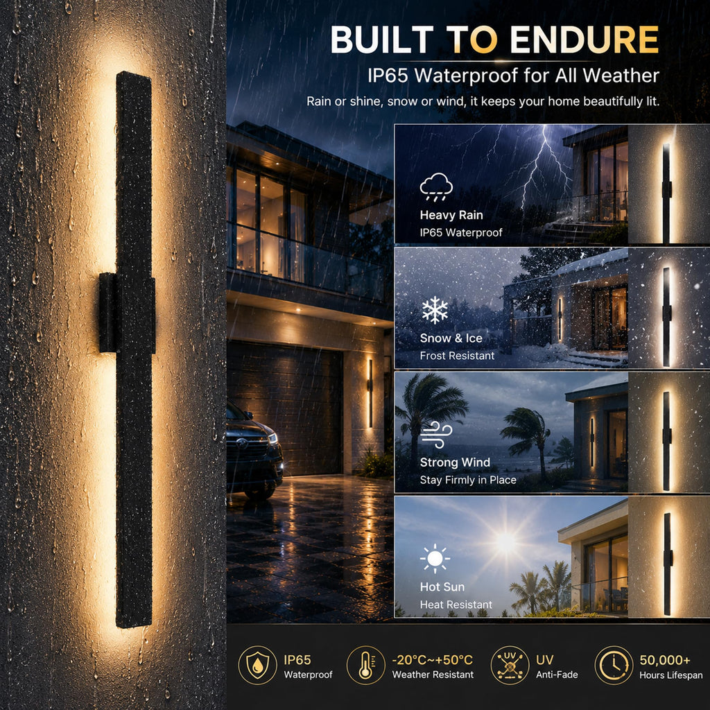 2Pack Modern Outdoor Wall Lights Dimmable, 39" Linear Led Exterior Wall Light, 3CCT, Aluminum& PC, IP65-Waterproof, Long