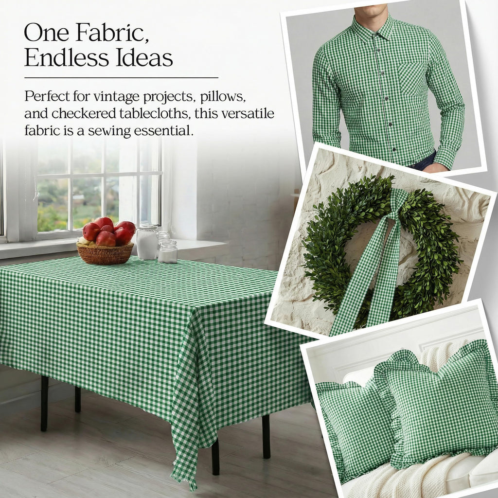 1/8 Inch Kelly Green Gingham Fabric by The Yard - 60" Wide Polyester Cotton Blend, Lightweight Checked Gingham