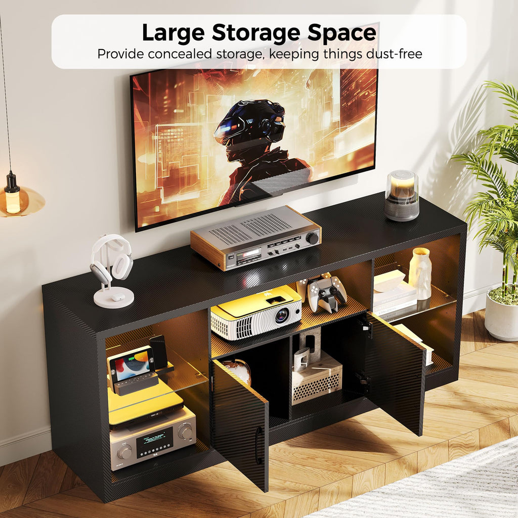 59" TV Stand for TVs up to 65", LED Entertainment Center, Black