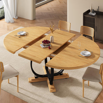 59" Extendable Round Dining Table for 4-6, Modern Oval Kitchen Table with Heavy Duty Curved Legs & Pedestal Base