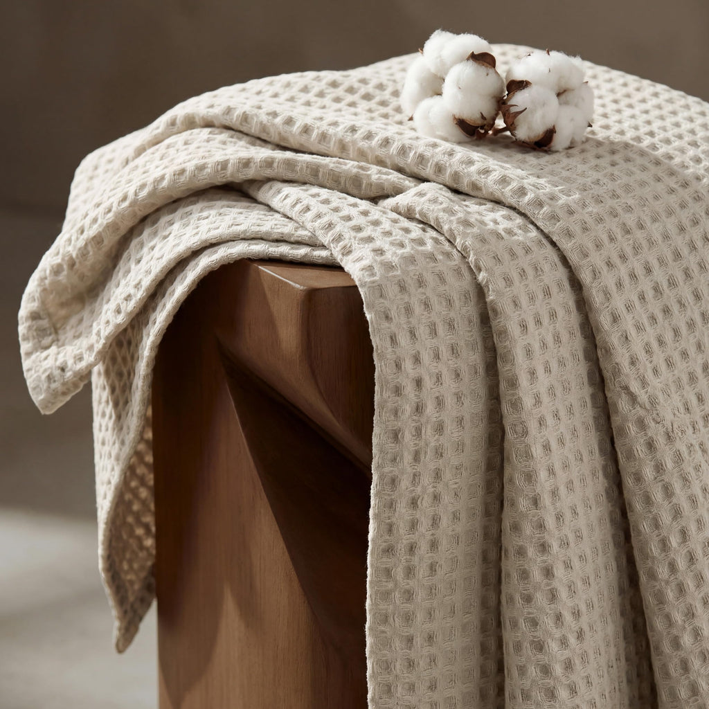 Lightweight 100% Cotton Waffle Blanket, Linen