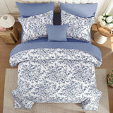 Blue Floral Comforter Set Queen, 8 Pieces Flower Botanical Bed in a Bag Bedding Set, Soft Microfiber Comforter, Sheets