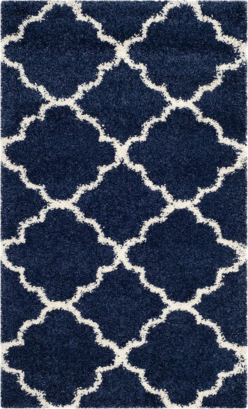 Hudson Shag Accent Rug 2x3, Plush Trellis Navy & Ivory SGH282C
