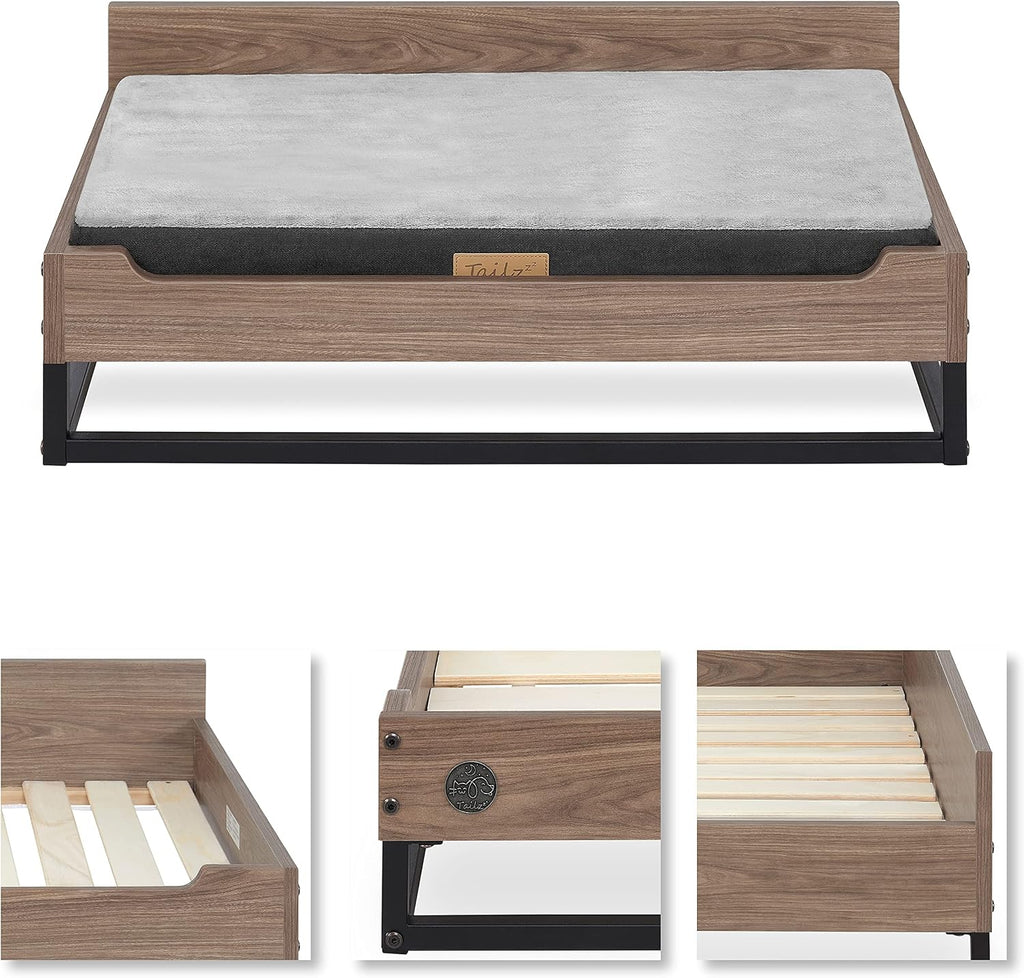 Milo Wooden Elevated Dog Bed with Soft Foam Mattress, Large