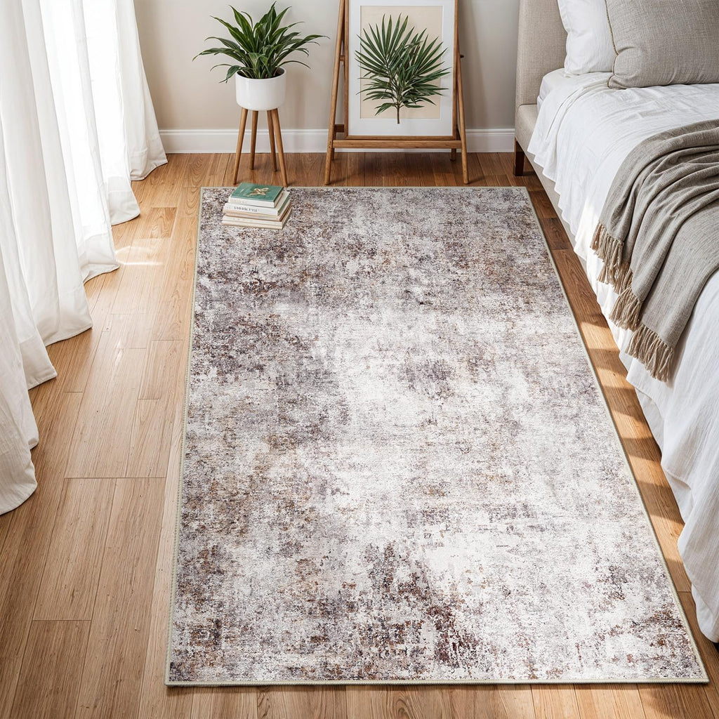 3x6 Washable Runner Rug: Modern Abstract Carpet BrickGray