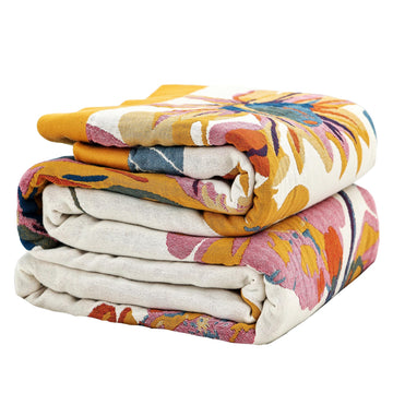 Boho Large Throw Blanket for Bed Couch, 100% Organic Cotton Soft Throw-Floral Butterfly Decor Fall Blanket for