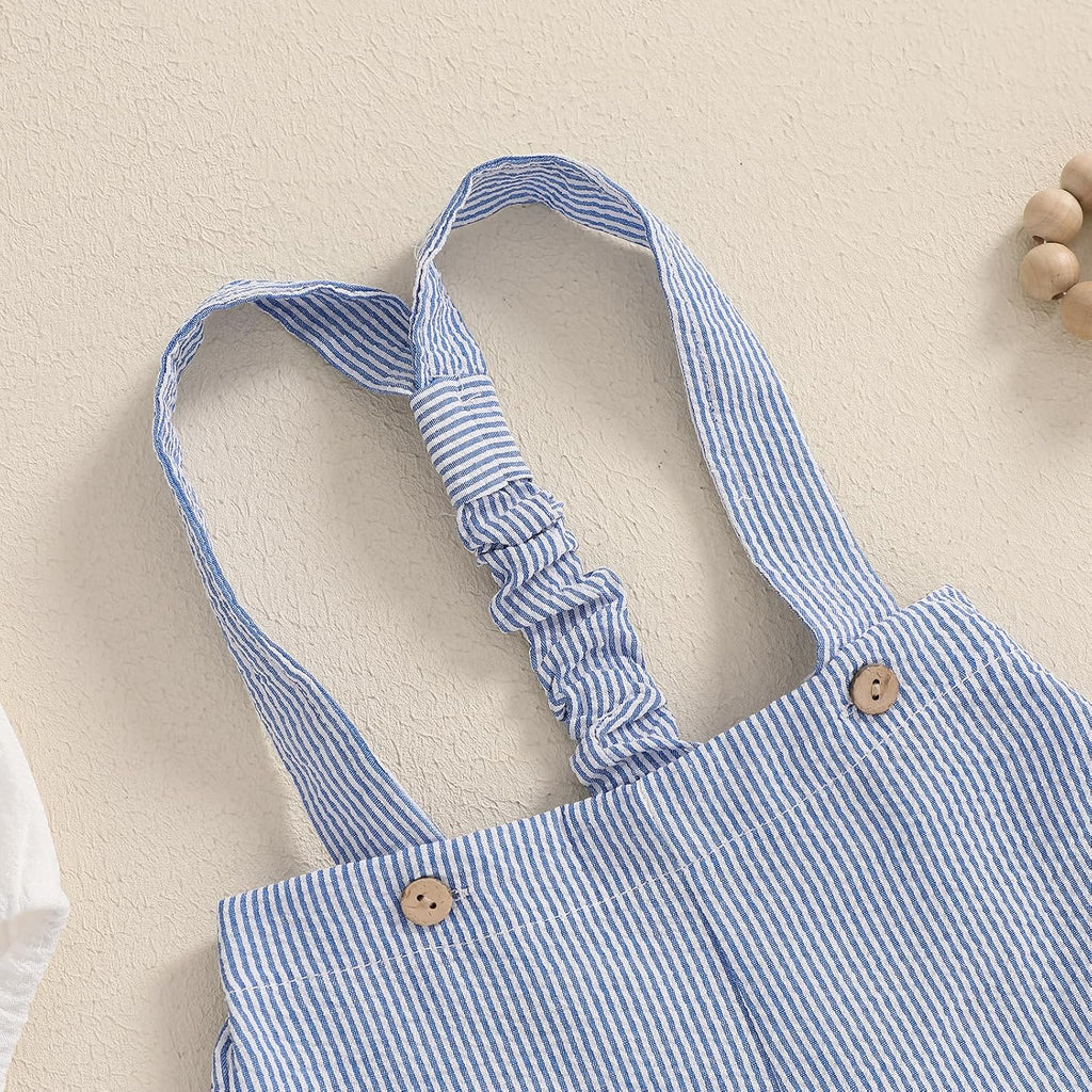 Newbron Baby Boy Summer Outfit Cotton Linen Button Short Sleeve Bowtie Shirt Romper Suspender Shorts Set