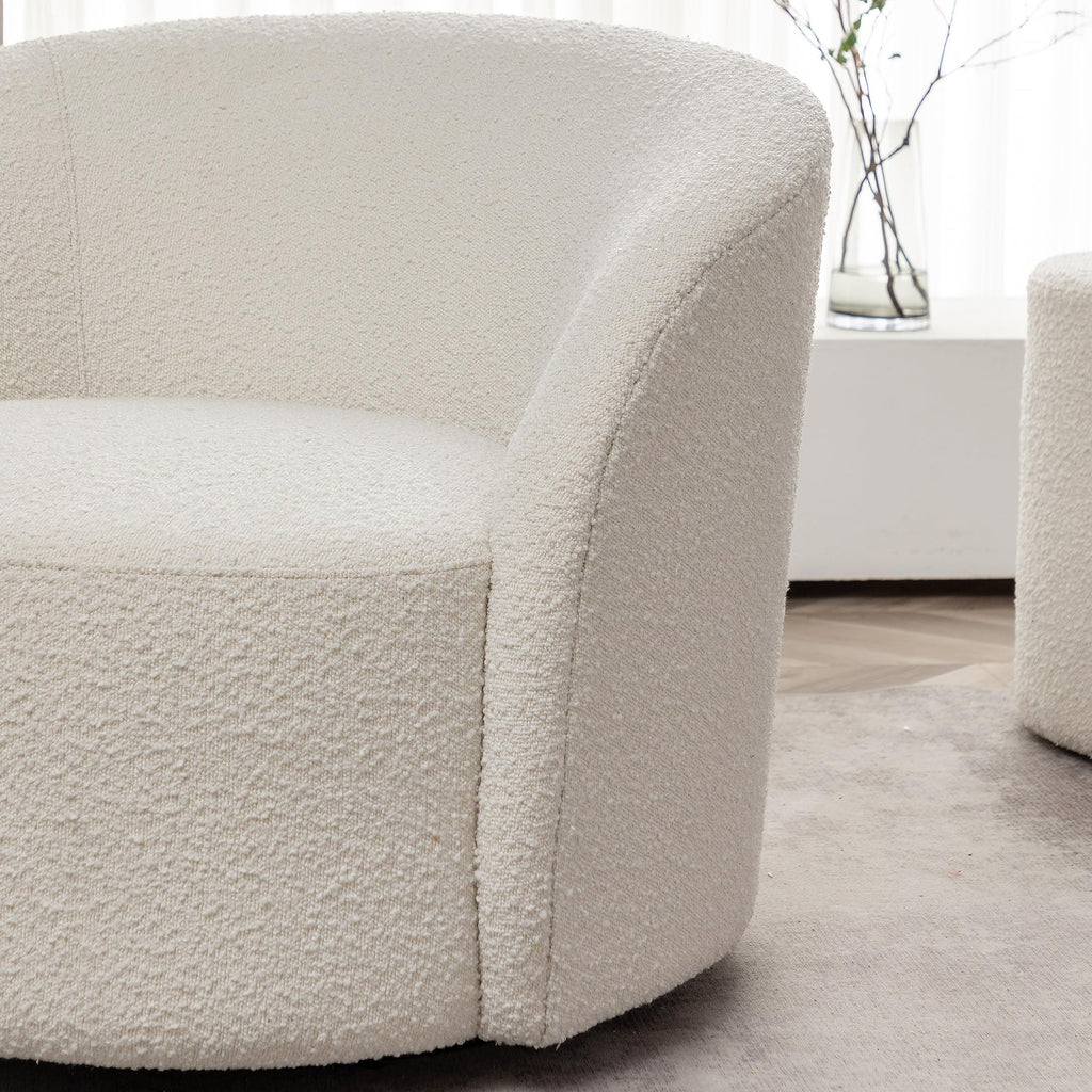 34" W No Assembly Boucle Swivel Barrel Chairs Set of 2, Cream