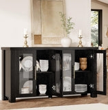 Buffet Cabinet with Storage, 59" Sideboard Credenza with Tempered Glass Doors, Wood Buffet Table for Living Room