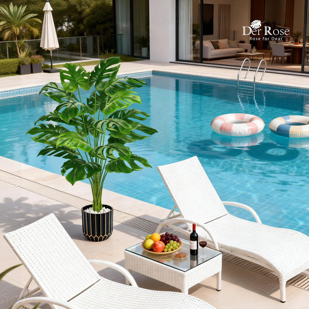 44" Fake Monstera Plant, Artificial Floor Plant in Black Gold Pot