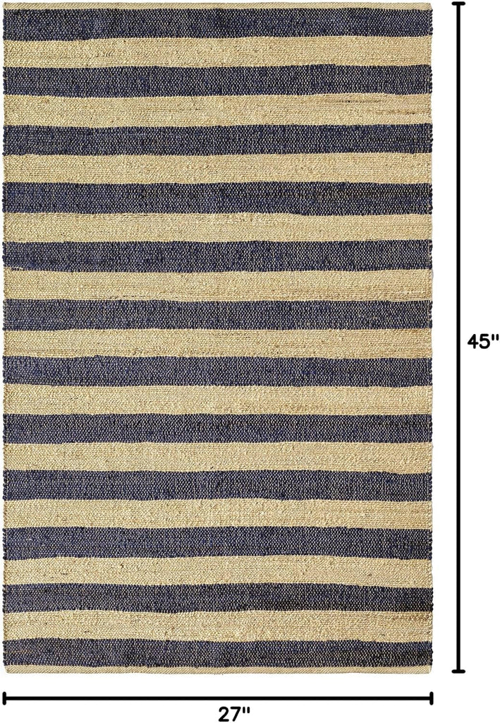 Pisani Jute Living Room, Bedroom Area Rug - Striped - Traditional Transitional Coastal Farmhouse Modern - Black