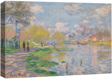 Canvas Print Wall Art Spring by The Seine by Claude Monet Historic Cultural Illustrations Impressionism Scenic