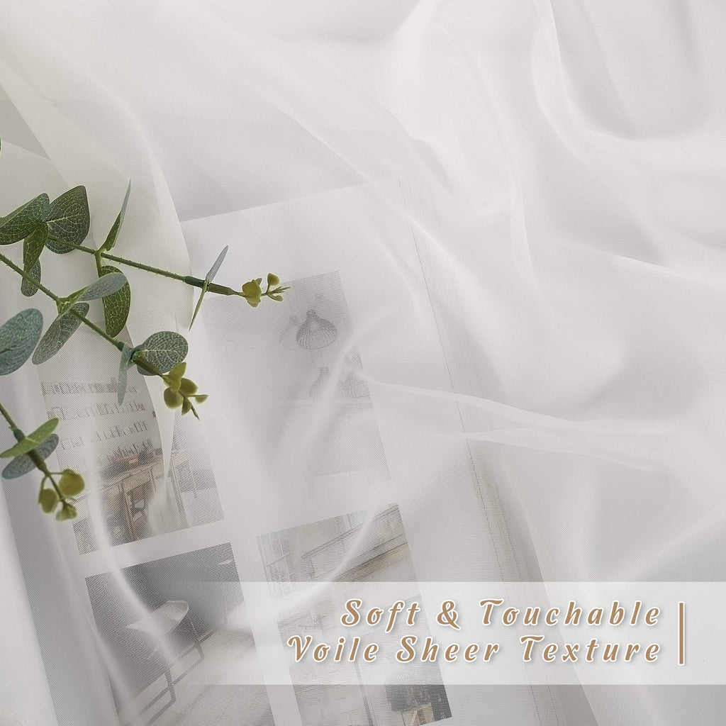 Living Room Window Curtains Sheer Textured Extra 108" Long, Grommet Casual Voile Sheer Airy Window Treatments for