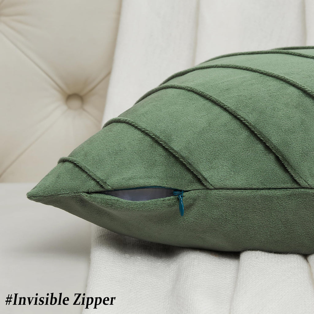 Olive Green Velvet Stripe Throw Pillow Covers 18x18 Set of 2