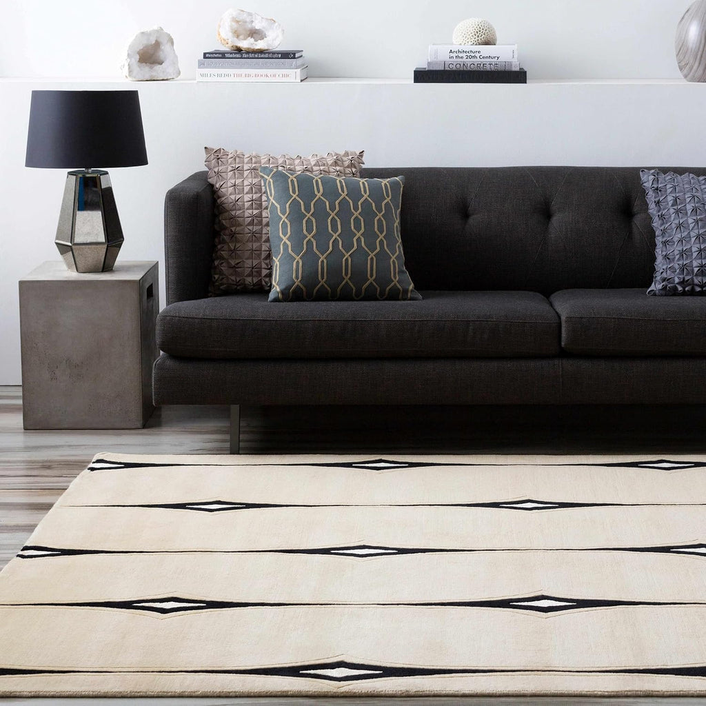 Smartt Wool Area Rug - Striped Diamond Geometric Abstract Trellis - Contemporary Modern Minimalist Transitional