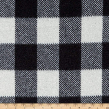Fleece Buffalo Plaid Print Black/White, Fabric by the Yard