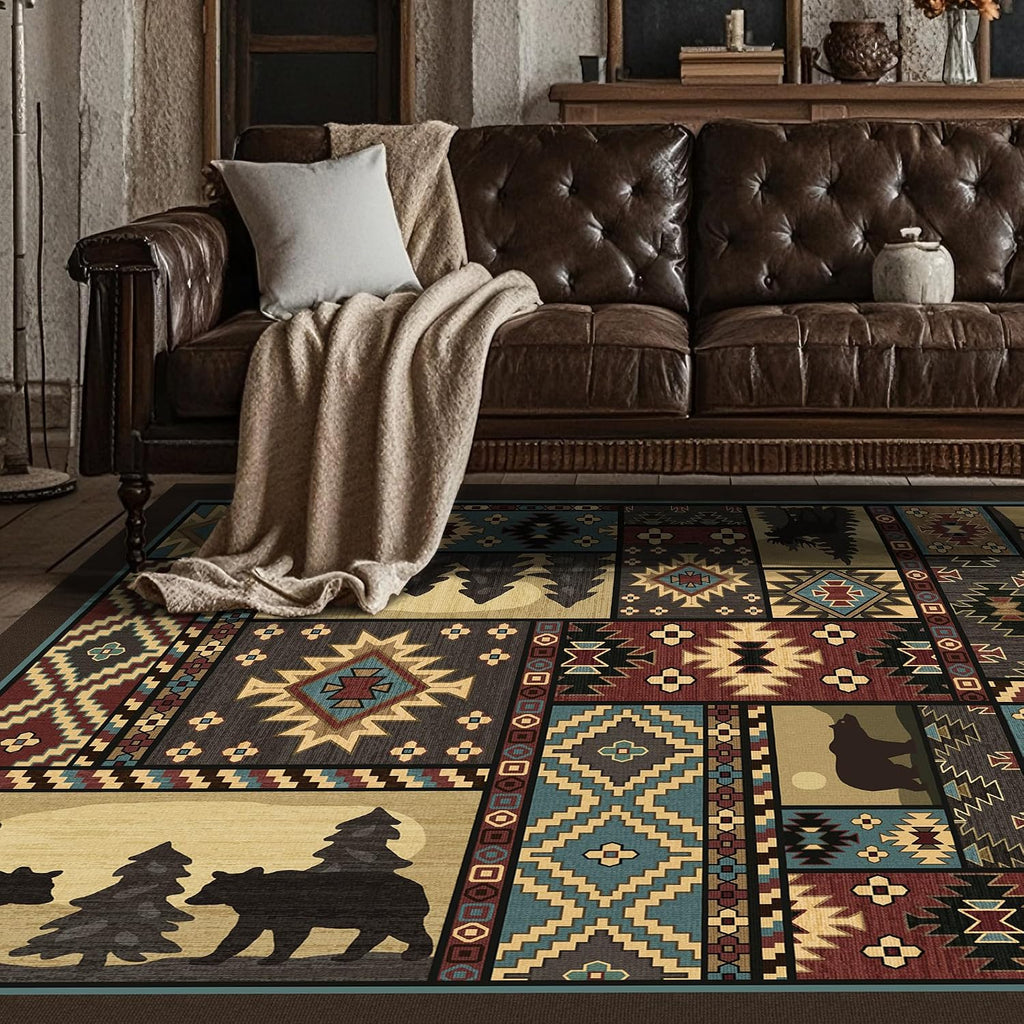 Rustic Cabin Area Rug, Southwestern Decor, Brown Washable Rug