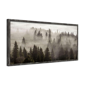 Foggy Forest Scenery Wooden Framed Wall Art, 40x20 Inch