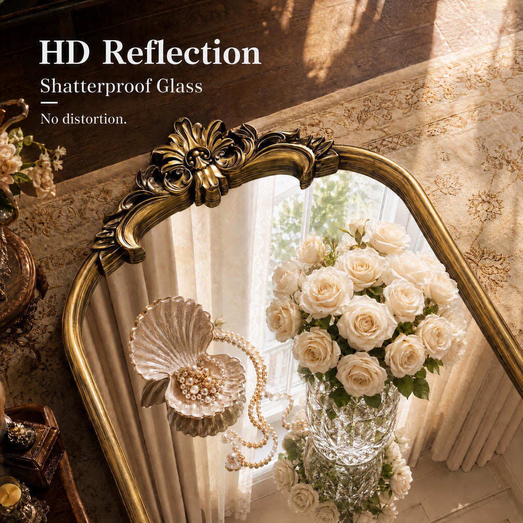 Retro Arched Full Mirror 71"x 32" for Decor Statuary Bronze