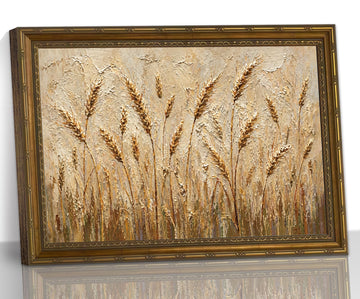 Textured Golden Wheat Ears Vintage Farmhouse Wall Art Room